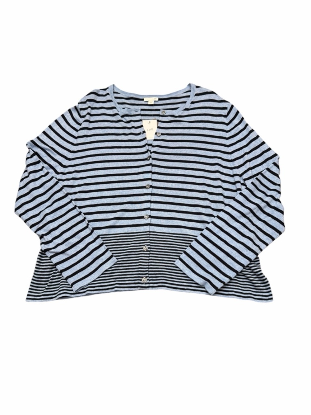 J.JILL Striped Cardigan Sweater Blue Black Button Up Classic Stretch NEW XL